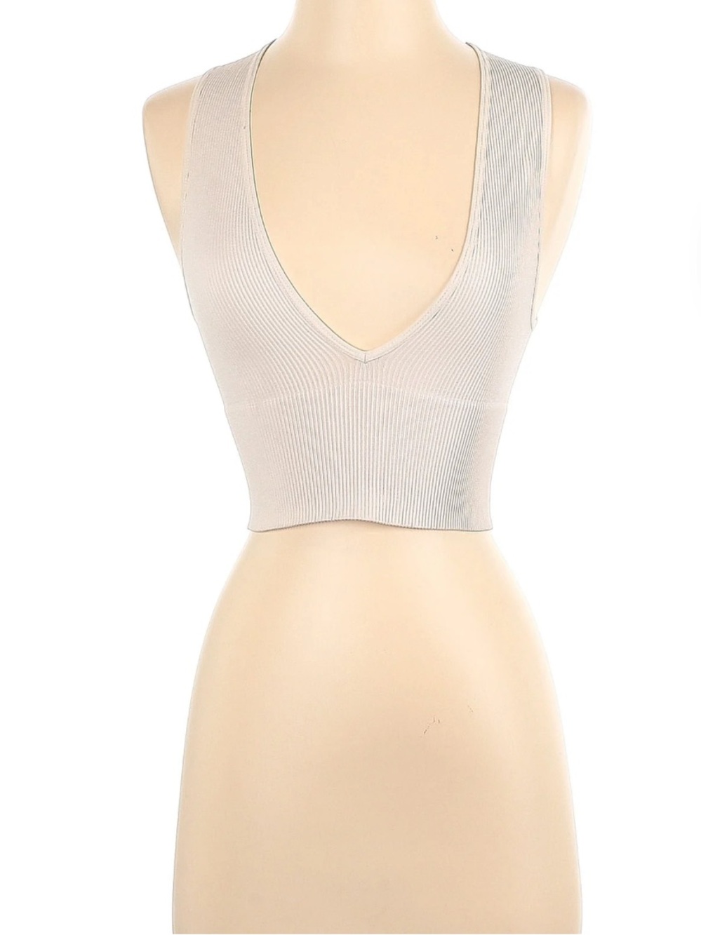 Urban Outfitters Ribbed V-Neck Crop Tank in Light Taupe